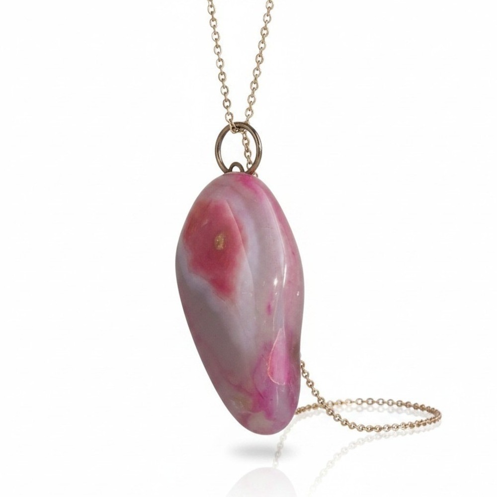 Vintage Pink Agate Stone Teardrop Pendant‎ Natural Polished Gemstone Charm